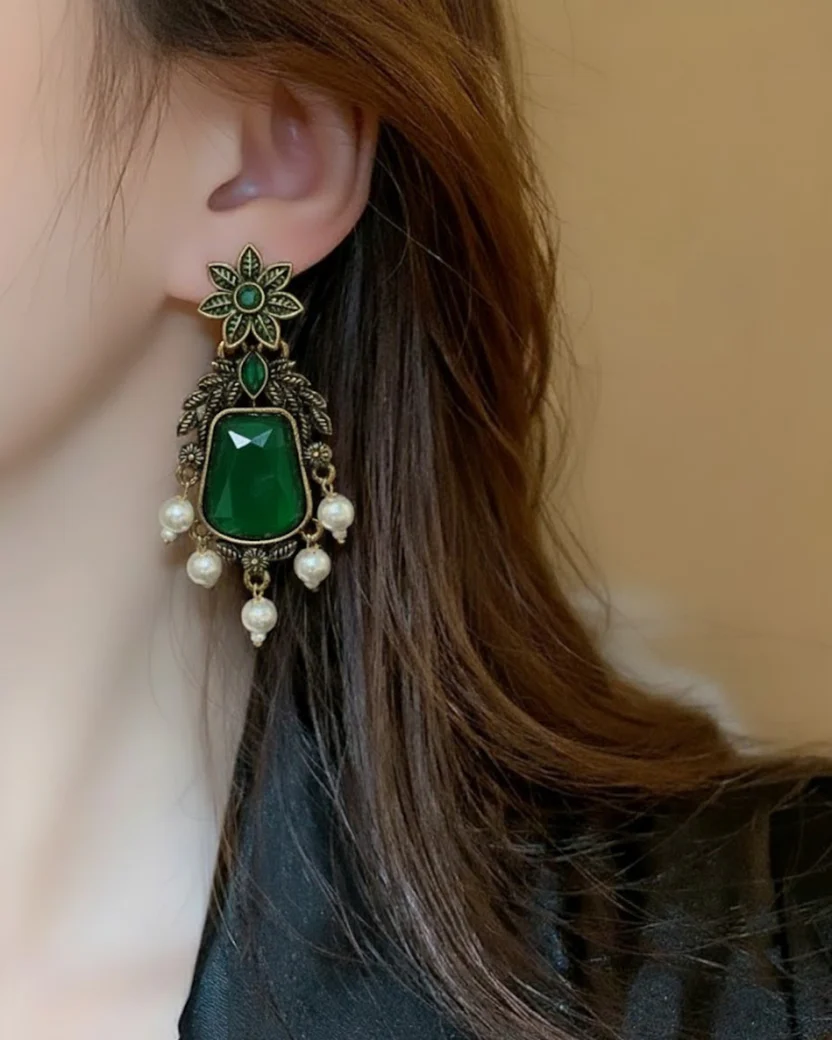 Earrings with Stones & Pearl Accents