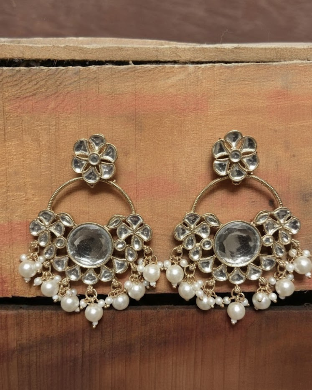 Kundan Chandbali Earrings with Pearls