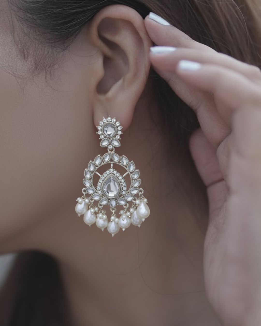 Traditional Long Kundan Crystal Jhumki Earrings