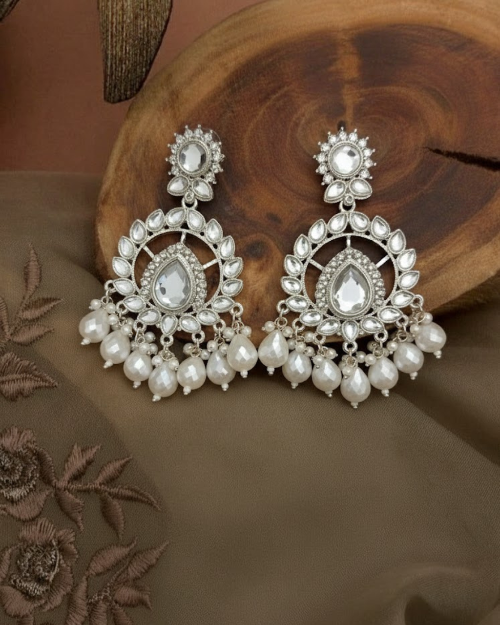 Traditional Long Kundan Crystal Jhumki Earrings
