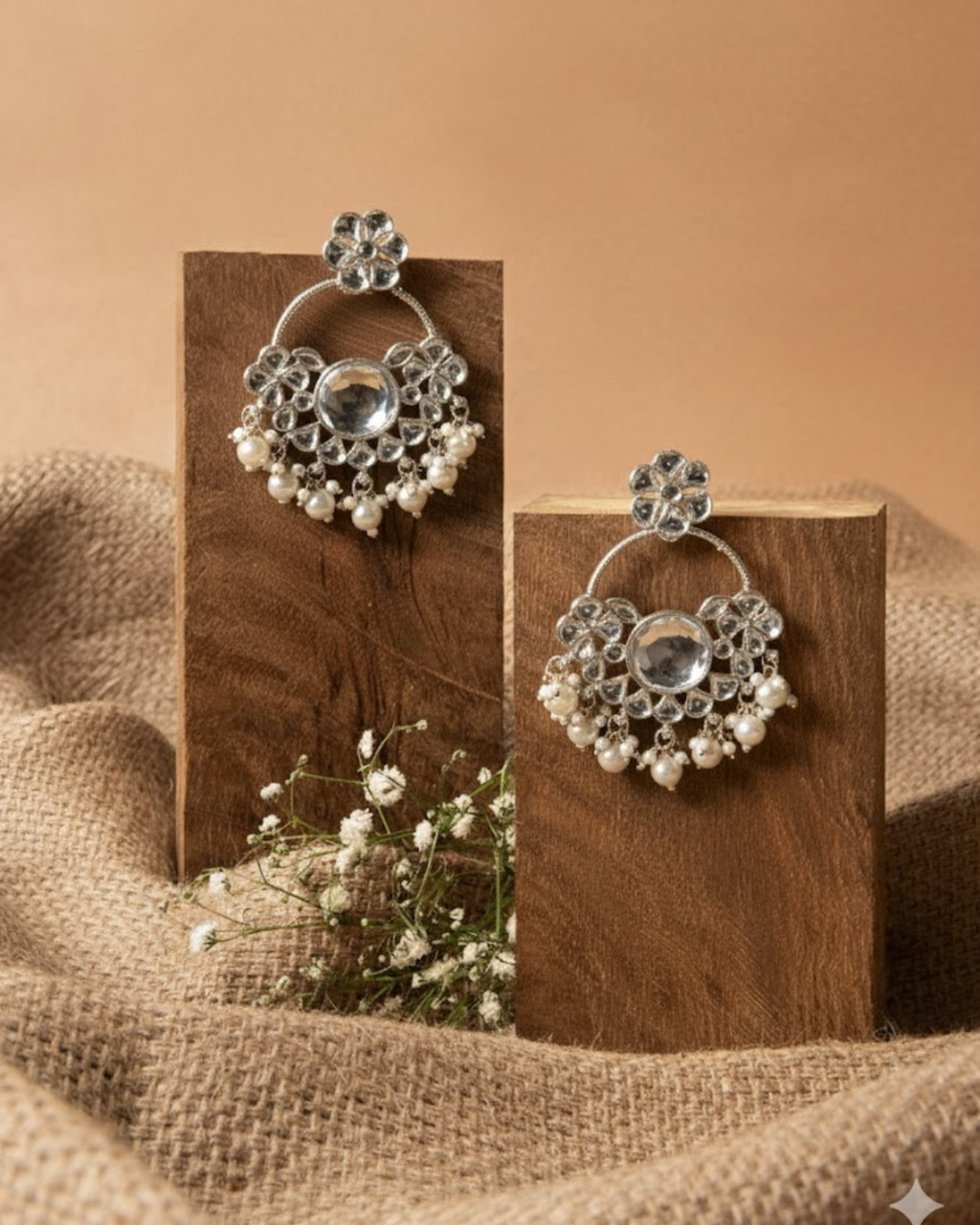Kundan Chandbali Earrings with Pearls