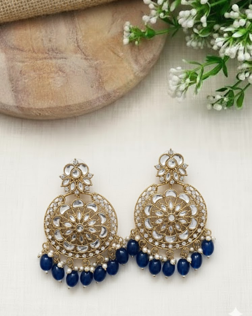 Kundan Earrings with Green Beads