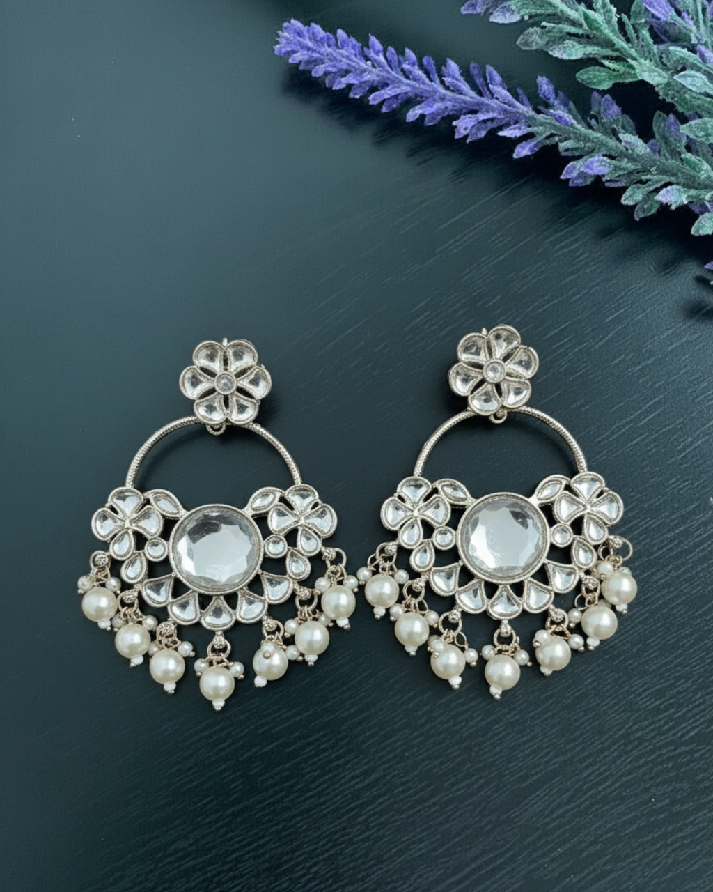 Kundan Chandbali Earrings with Pearls
