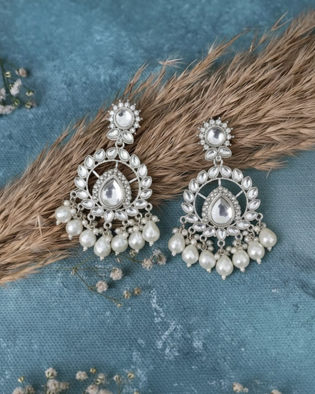 Traditional Long Kundan Crystal Jhumki Earrings