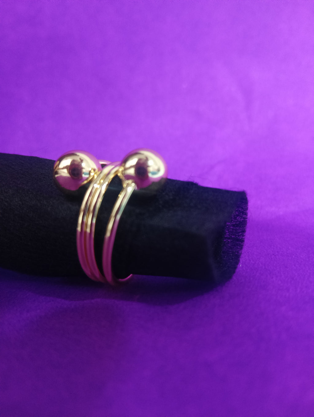 Gold Plated Open Spiral Ring with Two Polished Spheres