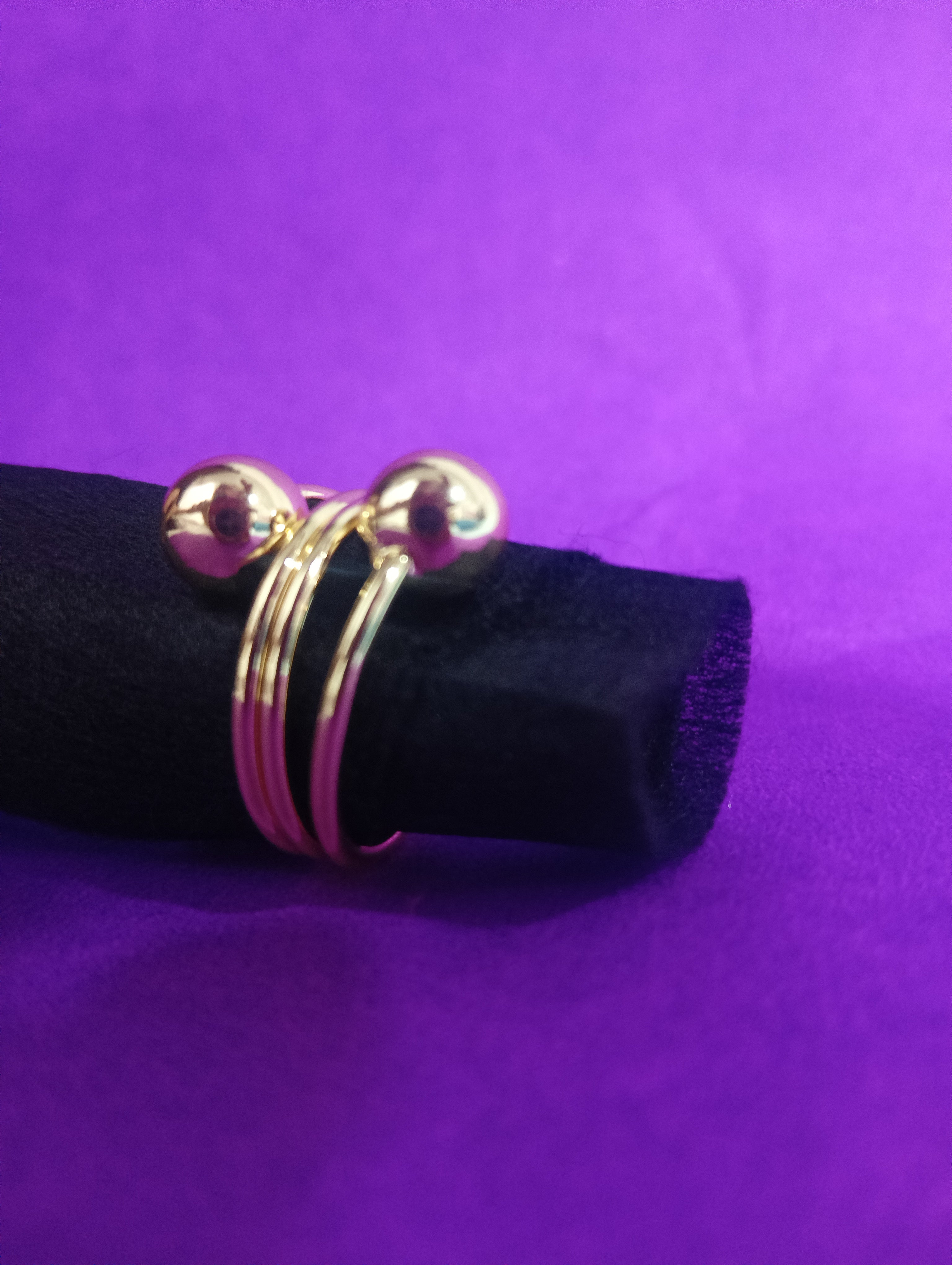 Gold Plated Open Spiral Ring with Two Polished Spheres