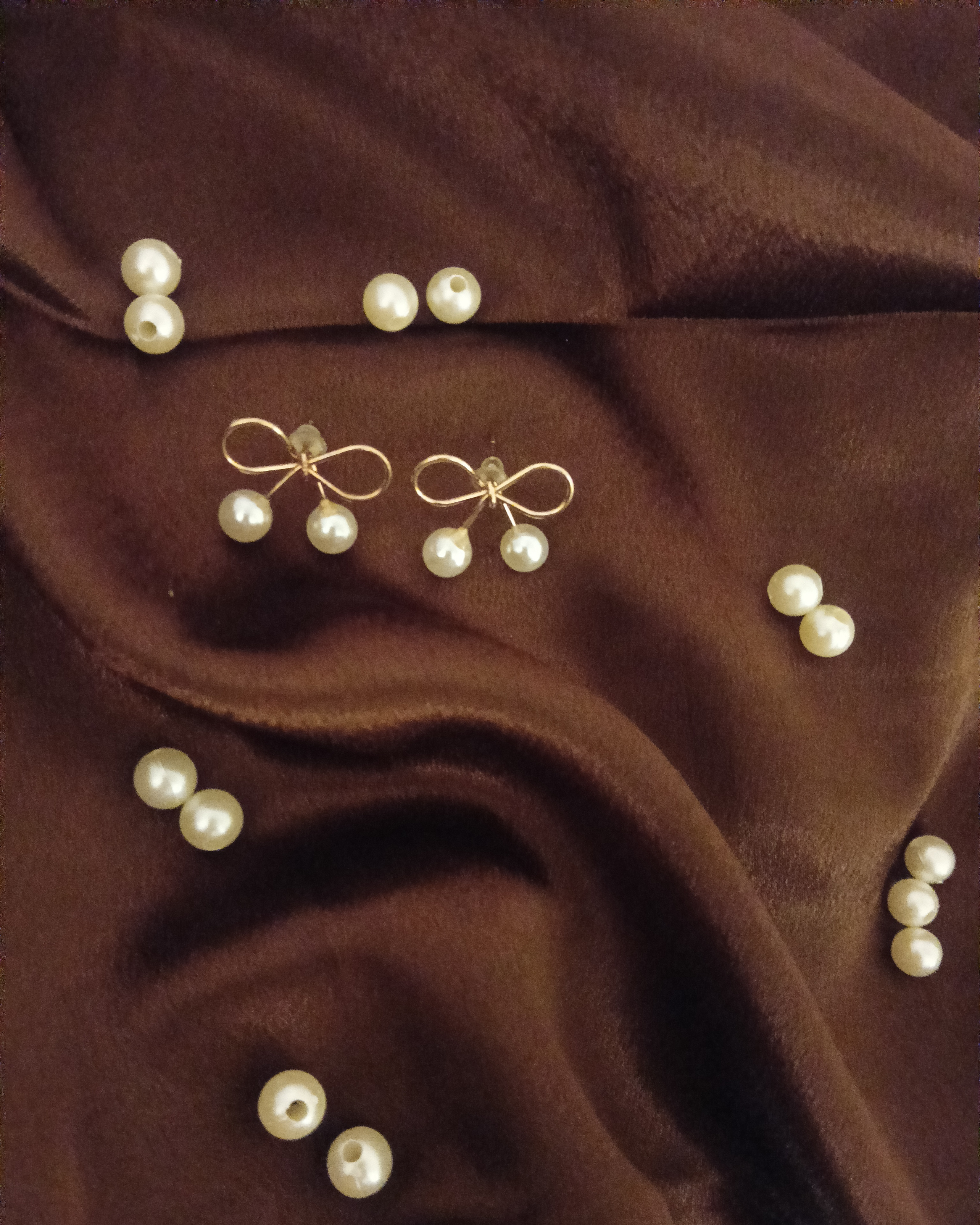 Korean Bow Tie Golden Pearl Earrings