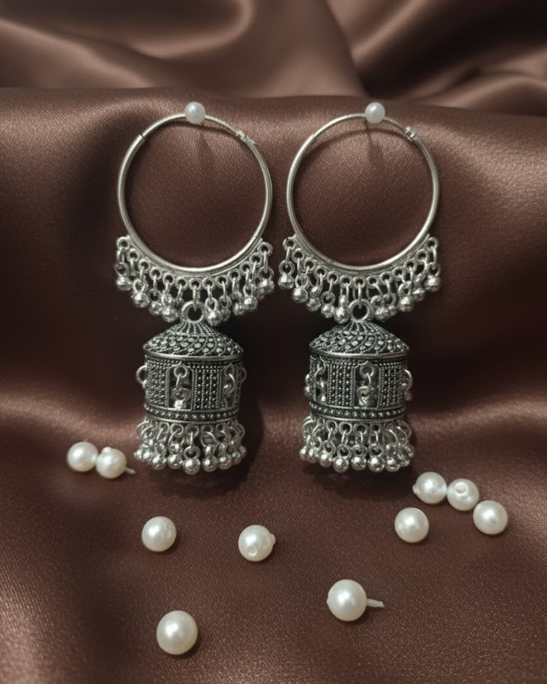 Oxidized Silver Dome Shaped Jhumka