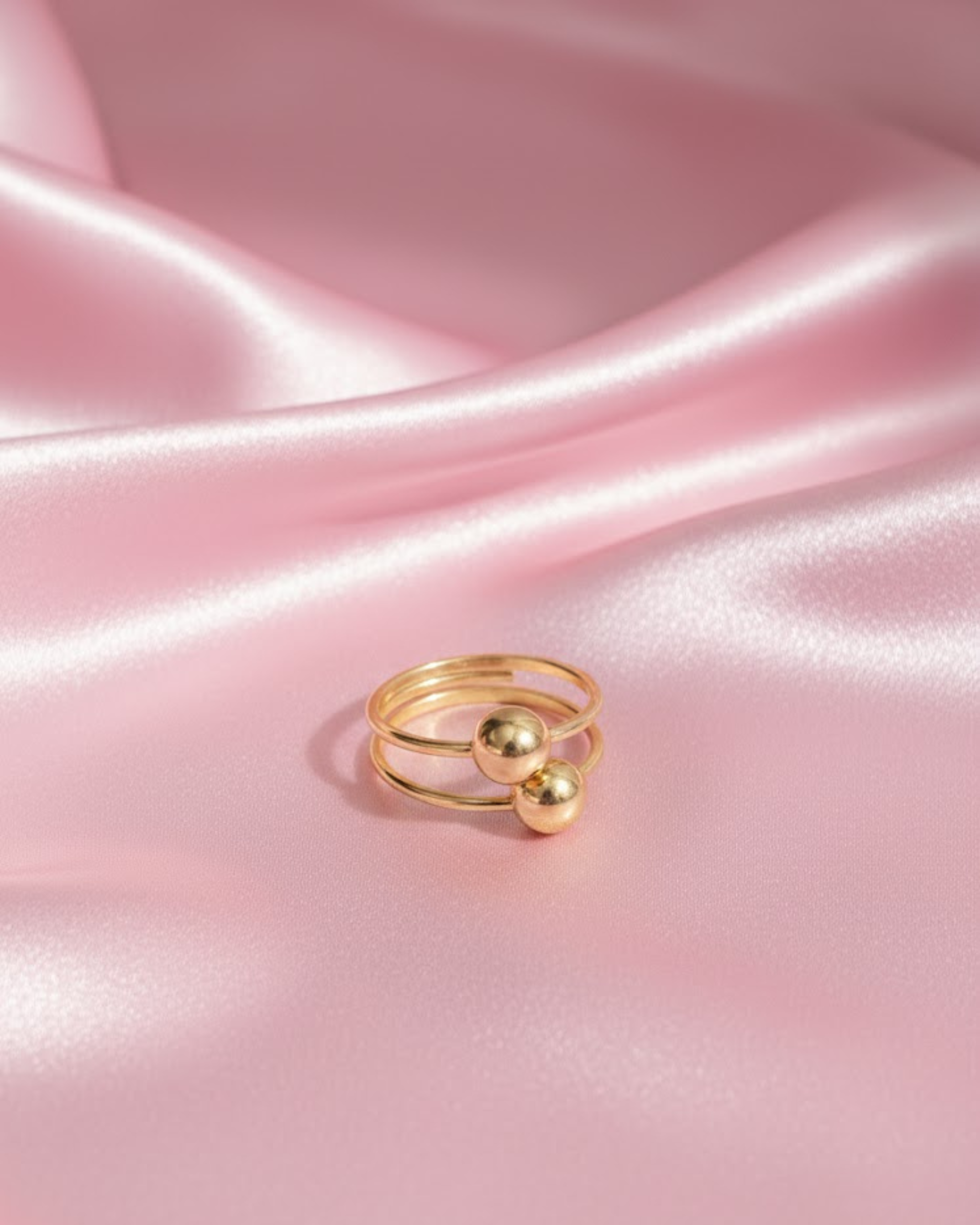Gold Plated Open Spiral Ring with Two Polished Spheres