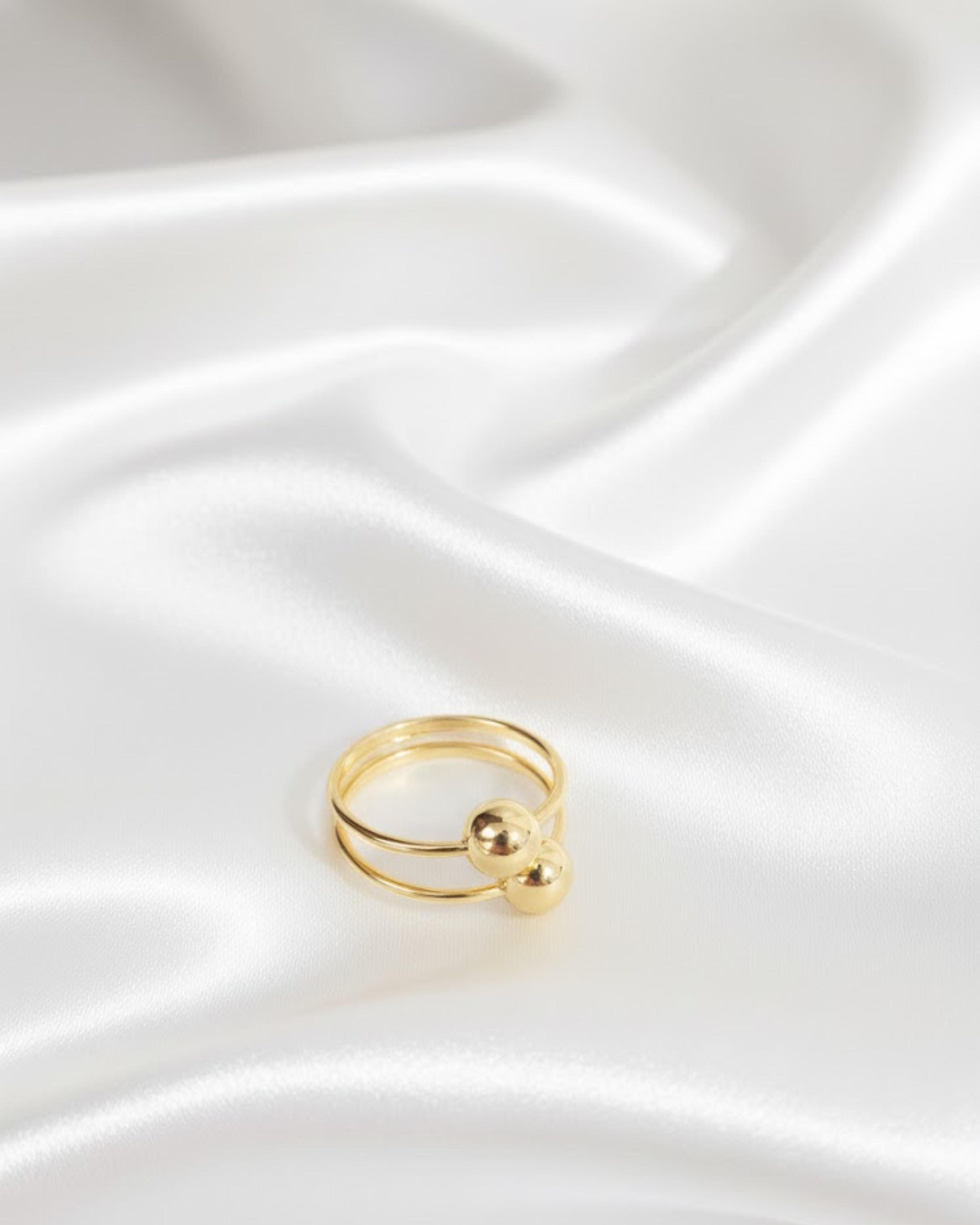 Gold Plated Open Spiral Ring with Two Polished Spheres