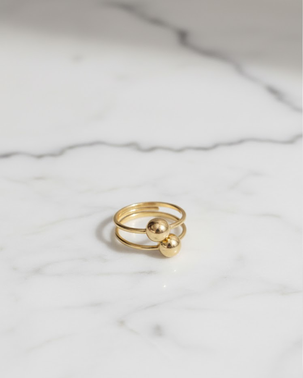 Gold Plated Open Spiral Ring with Two Polished Spheres