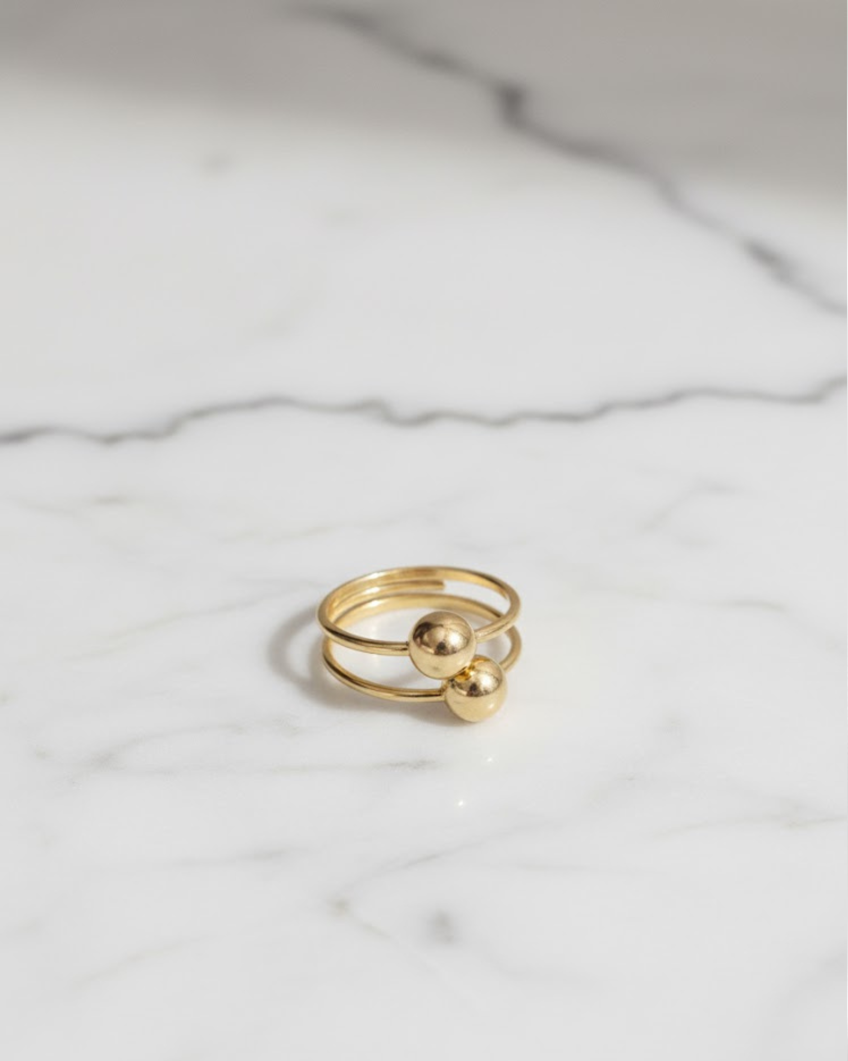 Gold Plated Open Spiral Ring with Two Polished Spheres