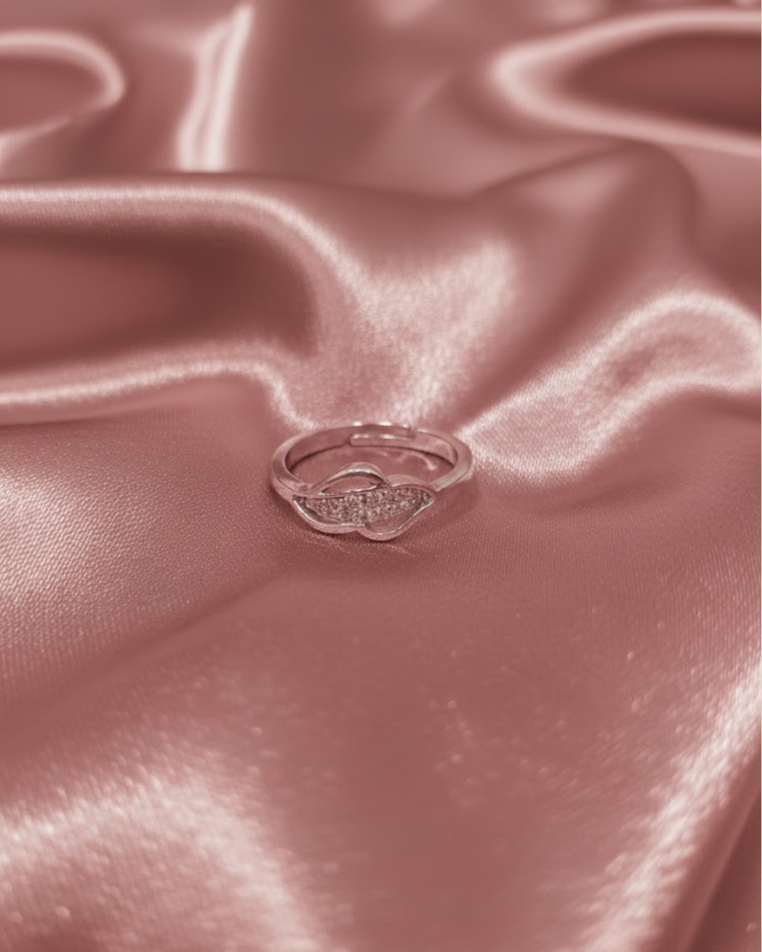 Silver Adjustable Leaf Ring with Cubic Zirconia Stones