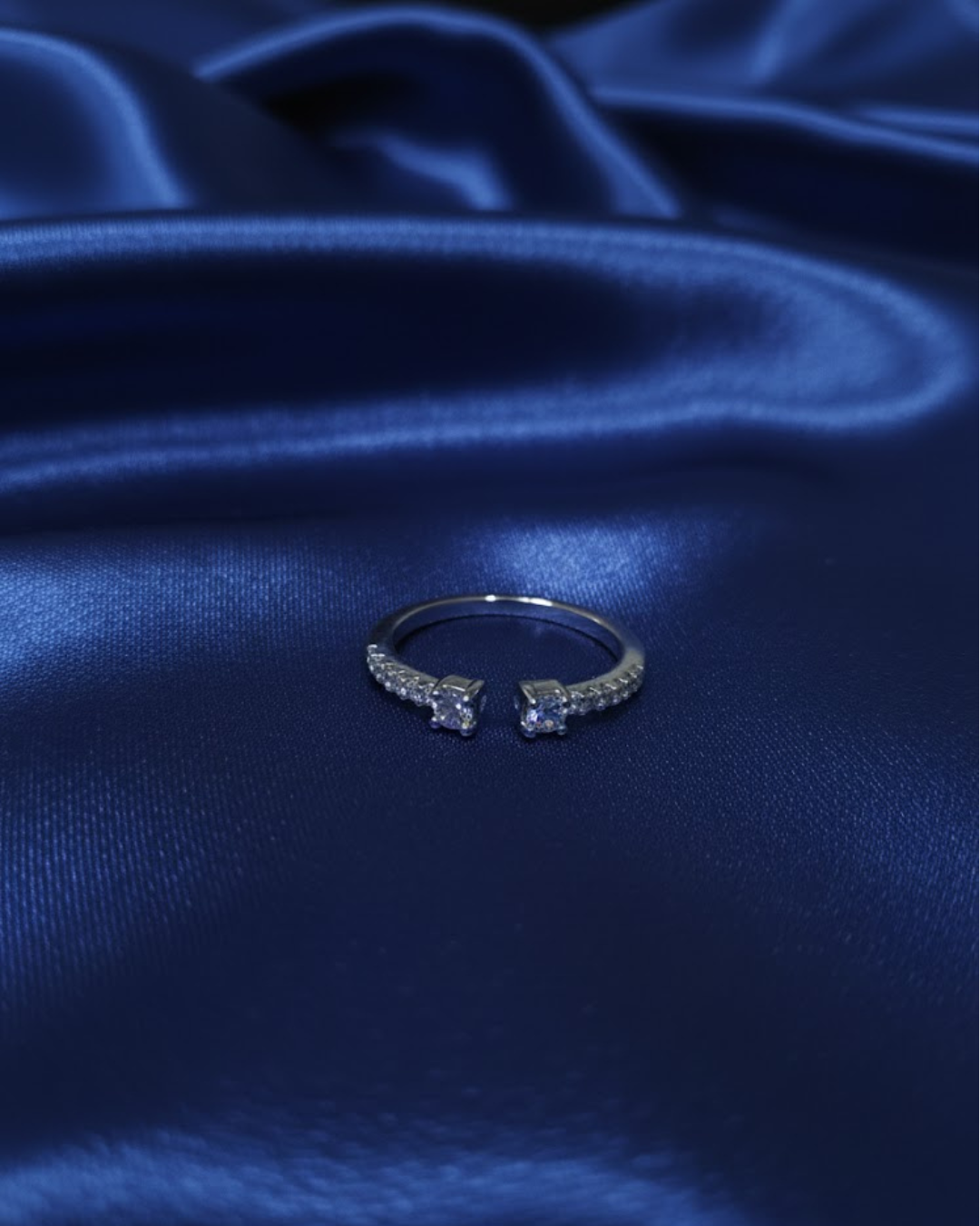 Open Cuff Sterling Silver Ring with Moissanite Stones