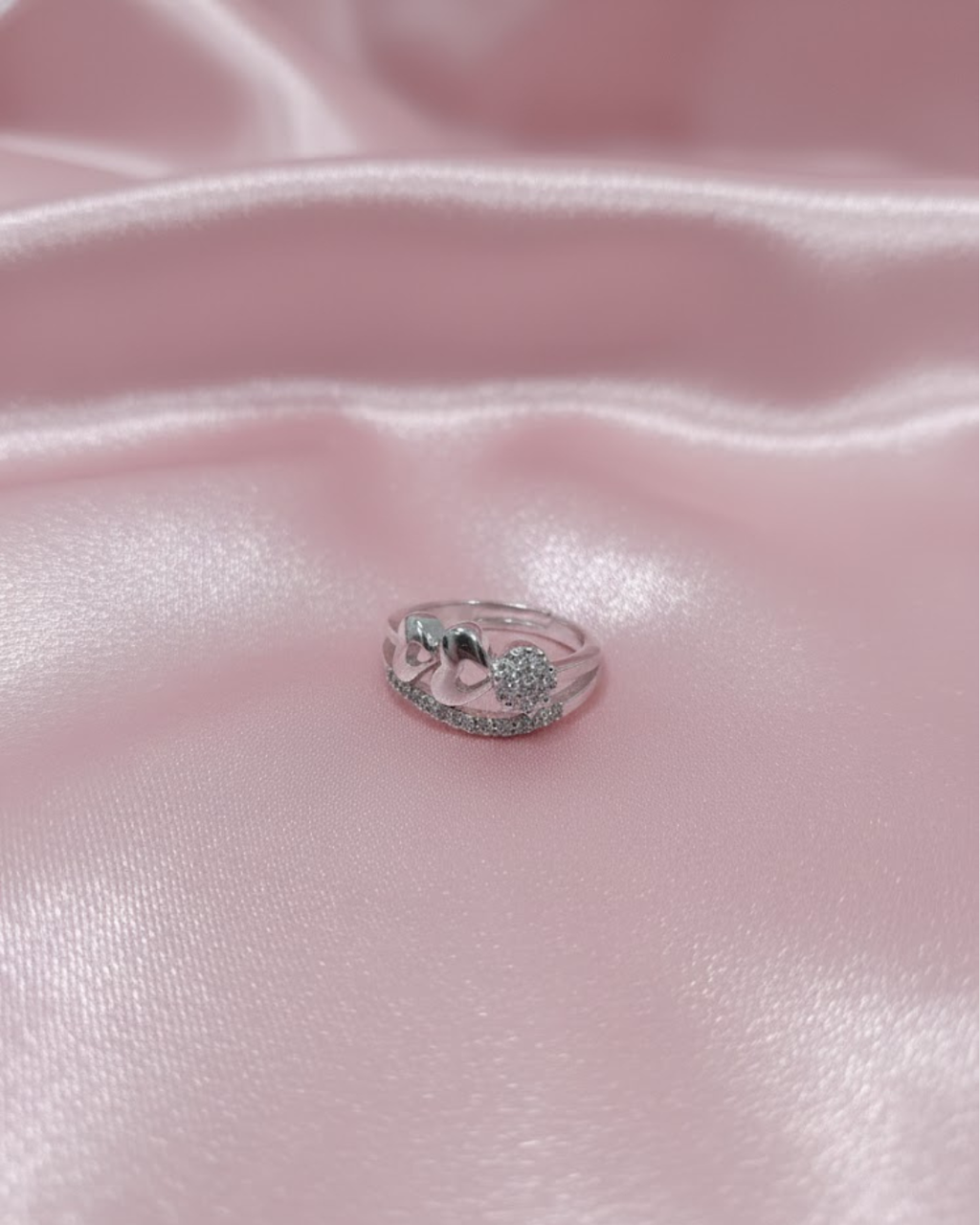 Adjustable Silver Heart Ring with Cubic Zirconia Stones