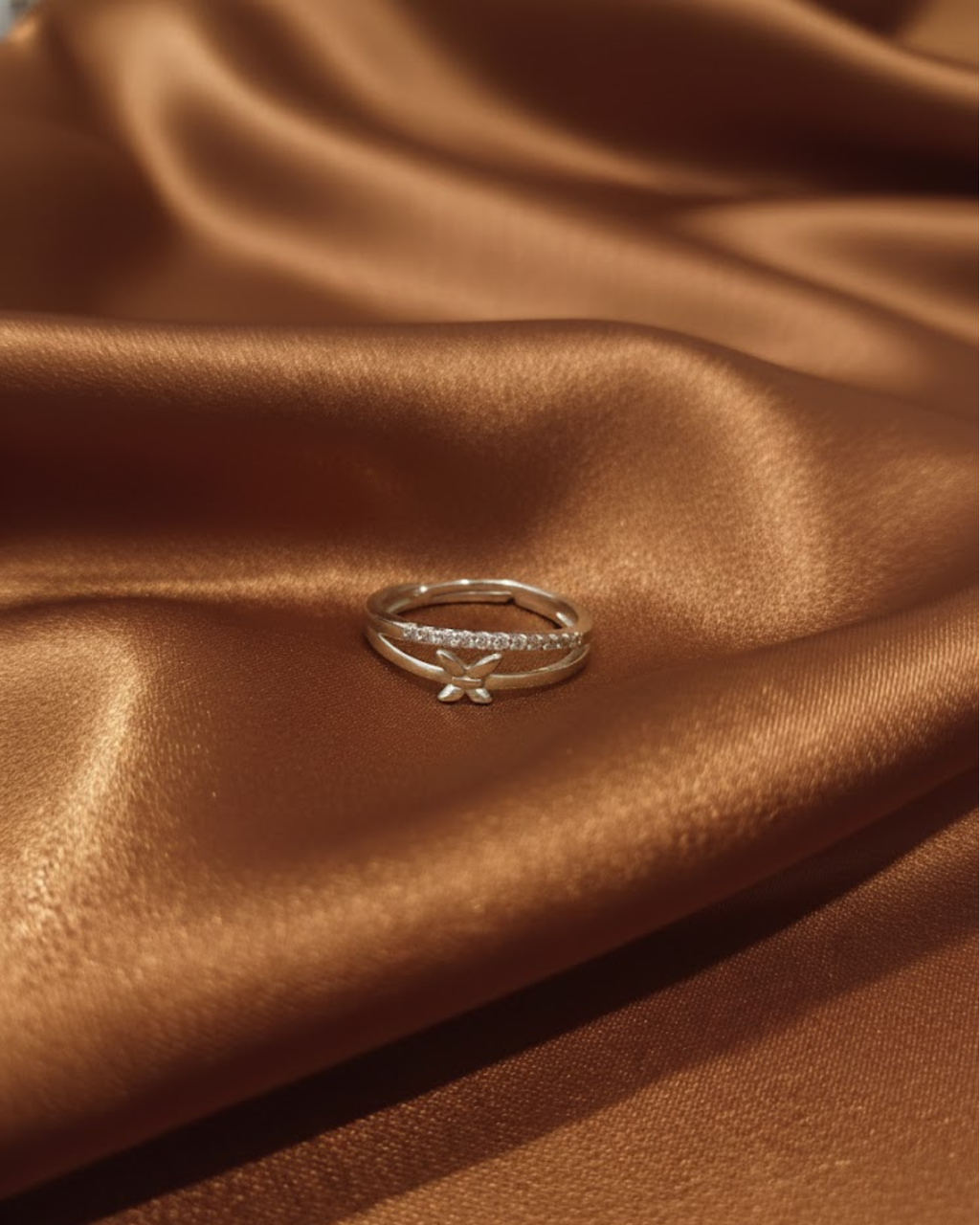 Silver-Toned Butterfly Ring with Crystal Accents