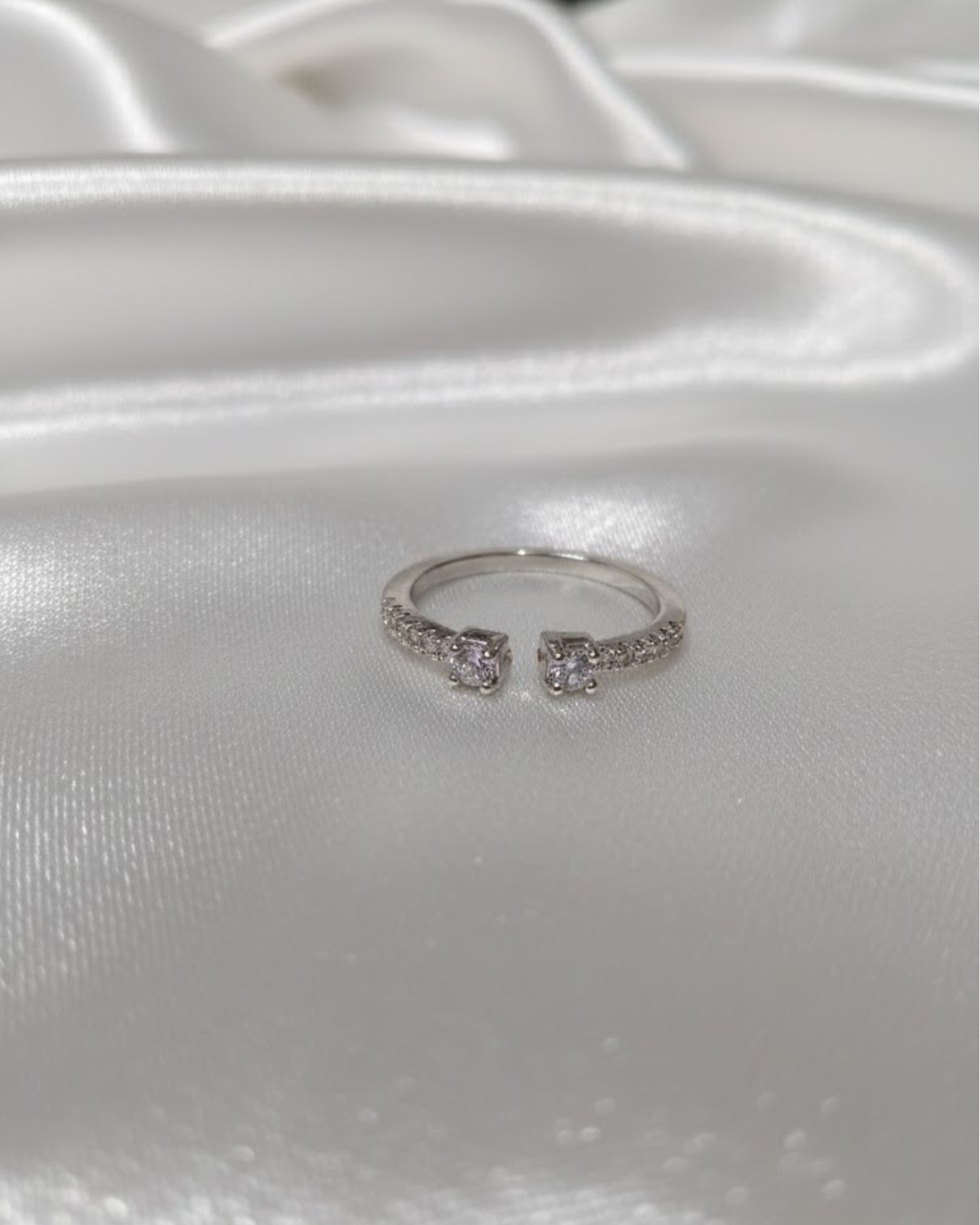 Open Cuff Sterling Silver Ring with Moissanite Stones