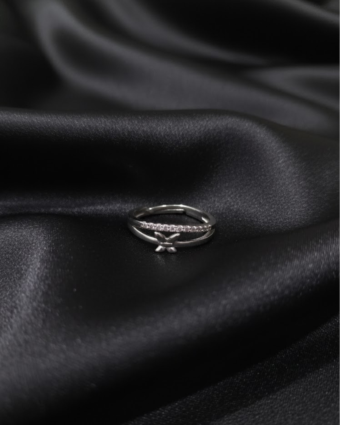 Silver-Toned Butterfly Ring with Crystal Accents