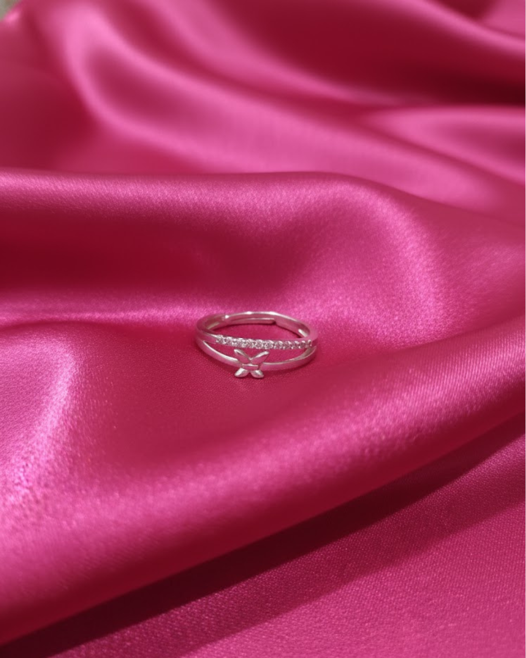 Silver-Toned Butterfly Ring with Crystal Accents