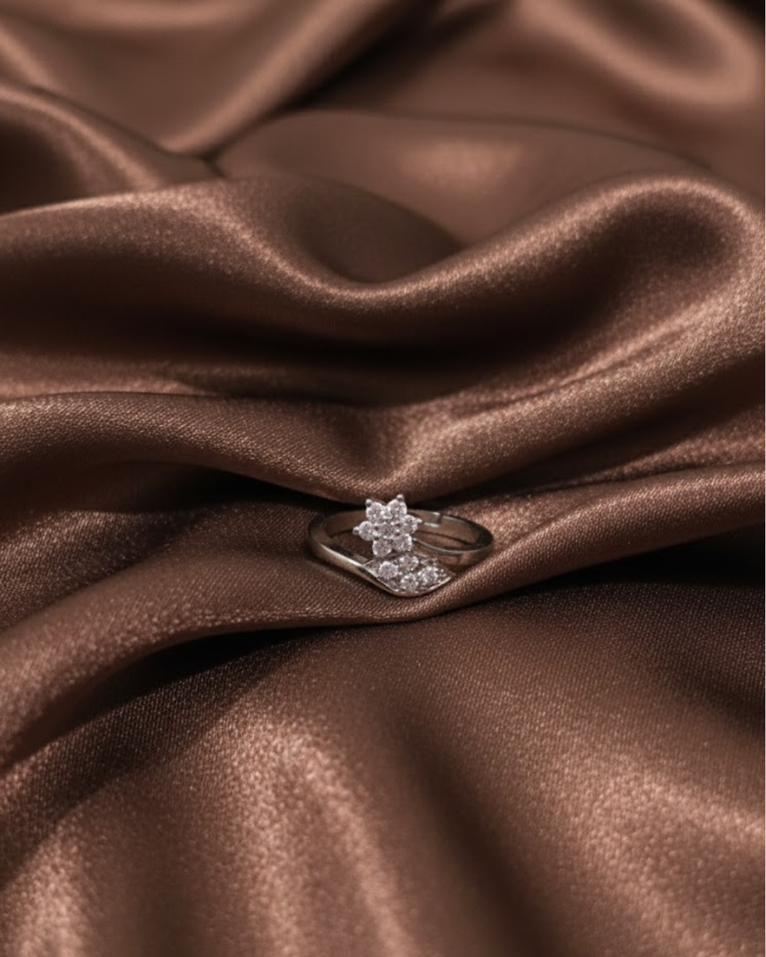 Silver Adjustable Floral Design Ring