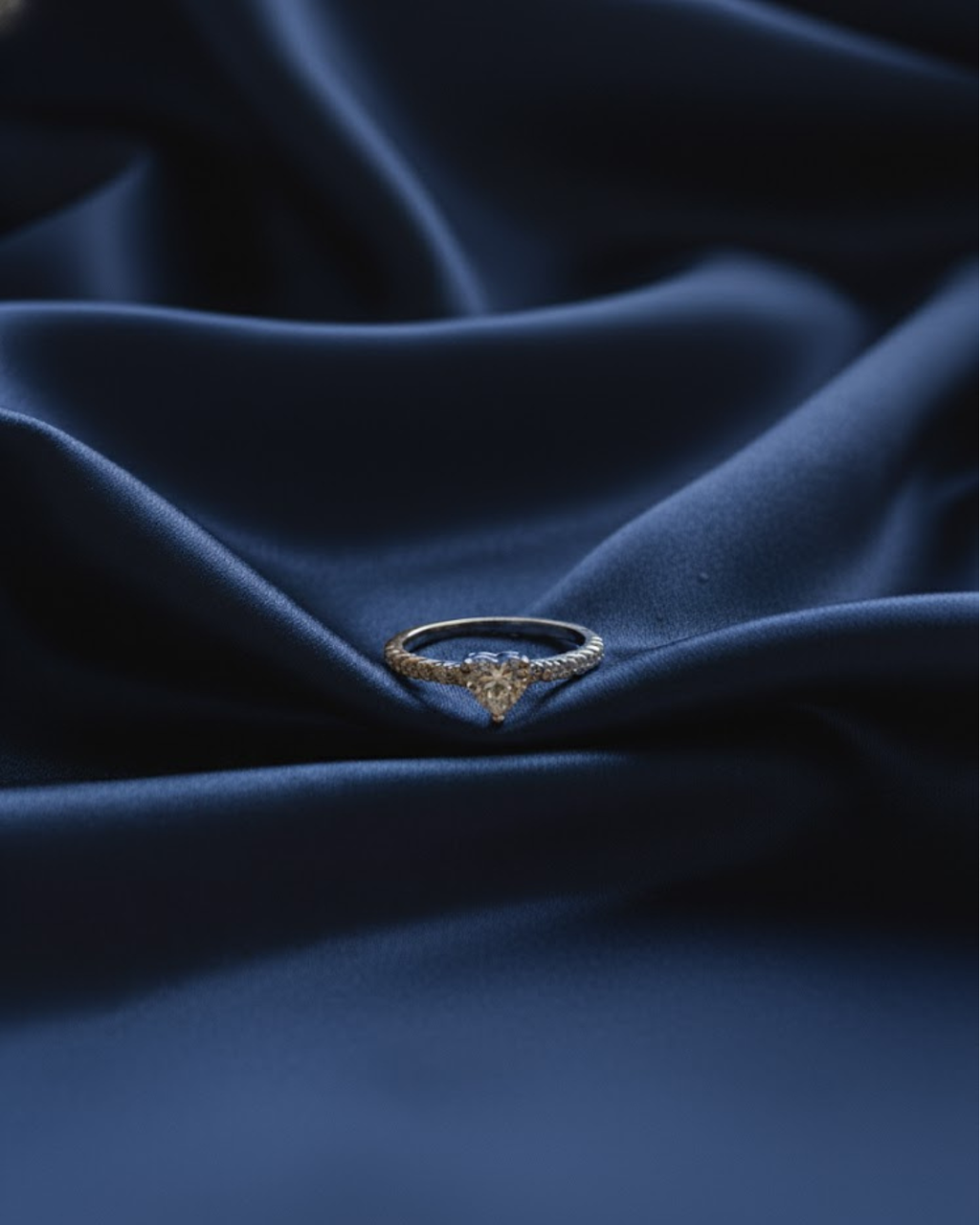 Moissanite Ring with Heart-Shaped Stone and Pavé Band