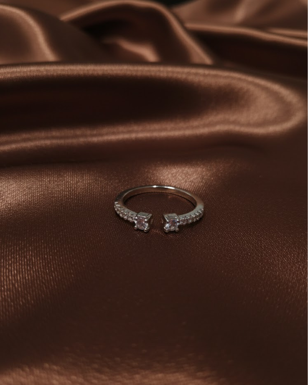 Open Cuff Sterling Silver Ring with Moissanite Stones