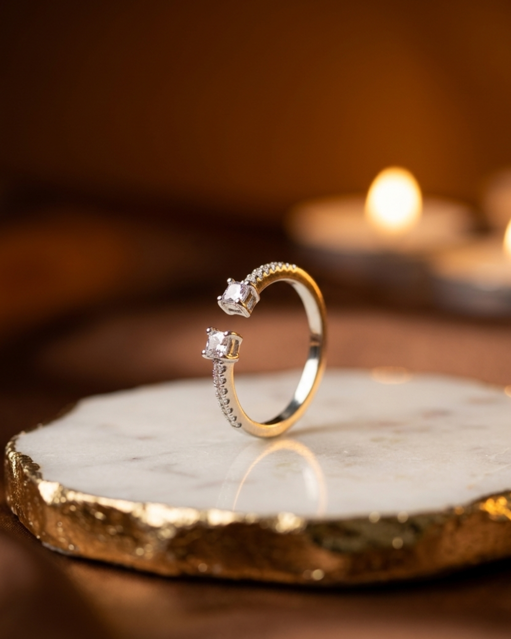 Open Cuff Sterling Silver Ring with Moissanite Stones