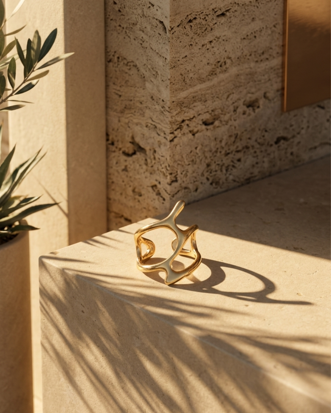 Gold Plated Irregular Chunky Open Dome Ring