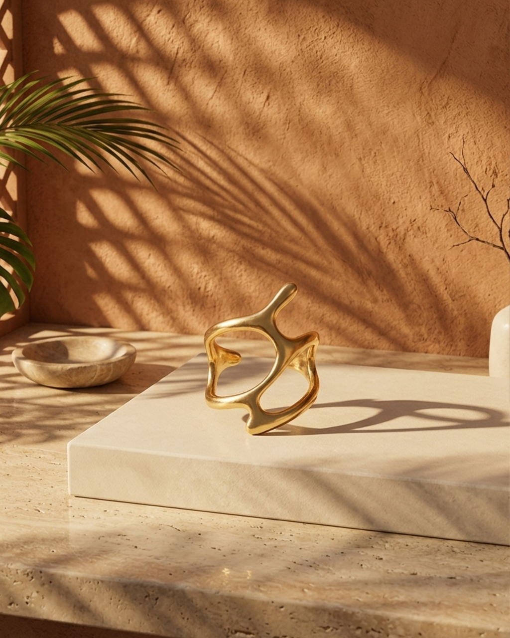 Gold Plated Irregular Chunky Open Dome Ring