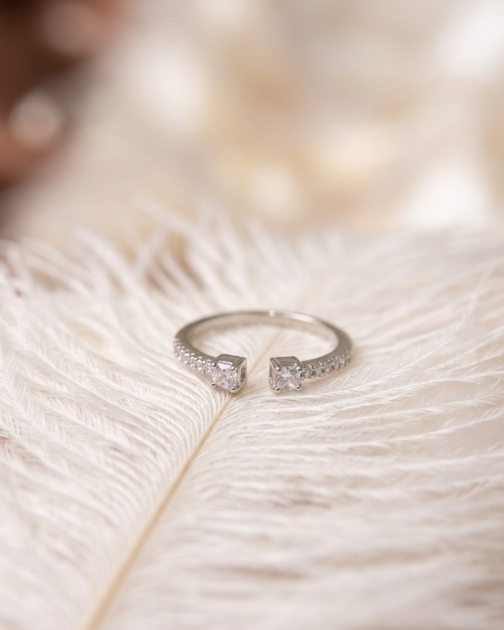 Open Cuff Sterling Silver Ring with Moissanite Stones