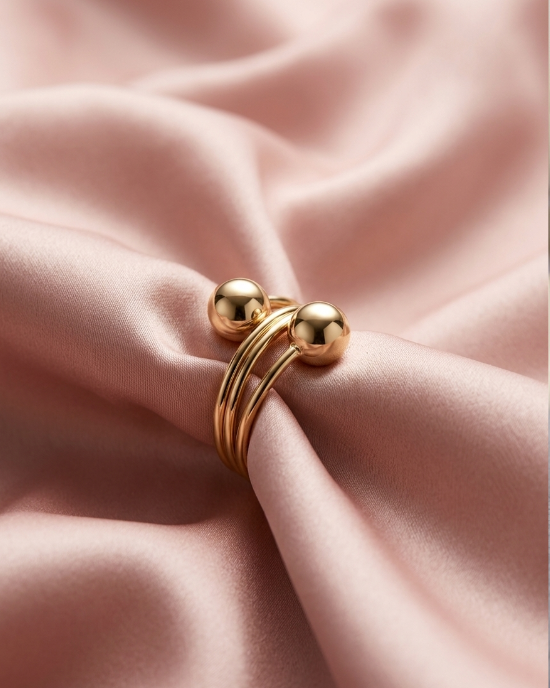 Gold Plated Open Spiral Ring with Two Polished Spheres
