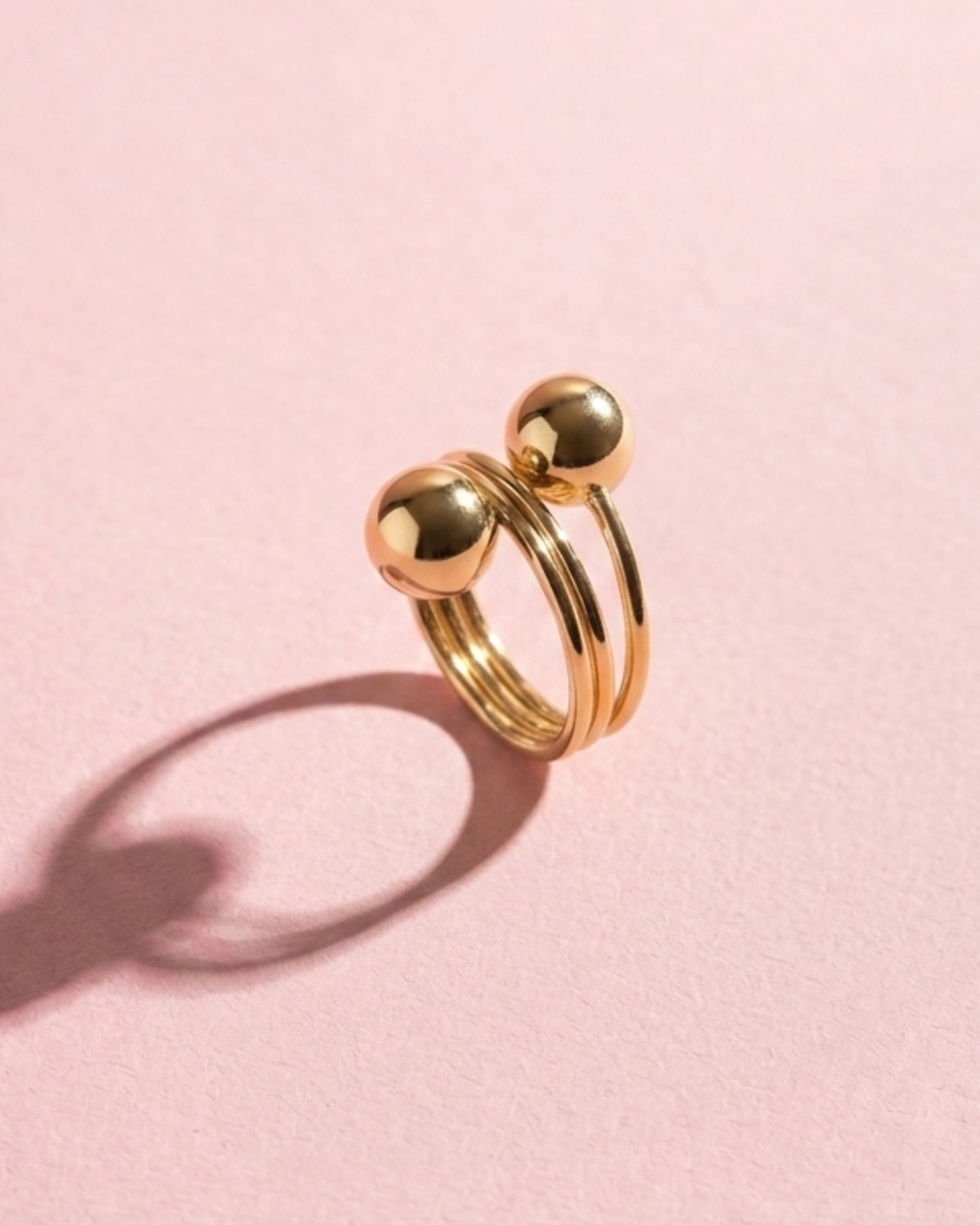 Gold Plated Open Spiral Ring with Two Polished Spheres