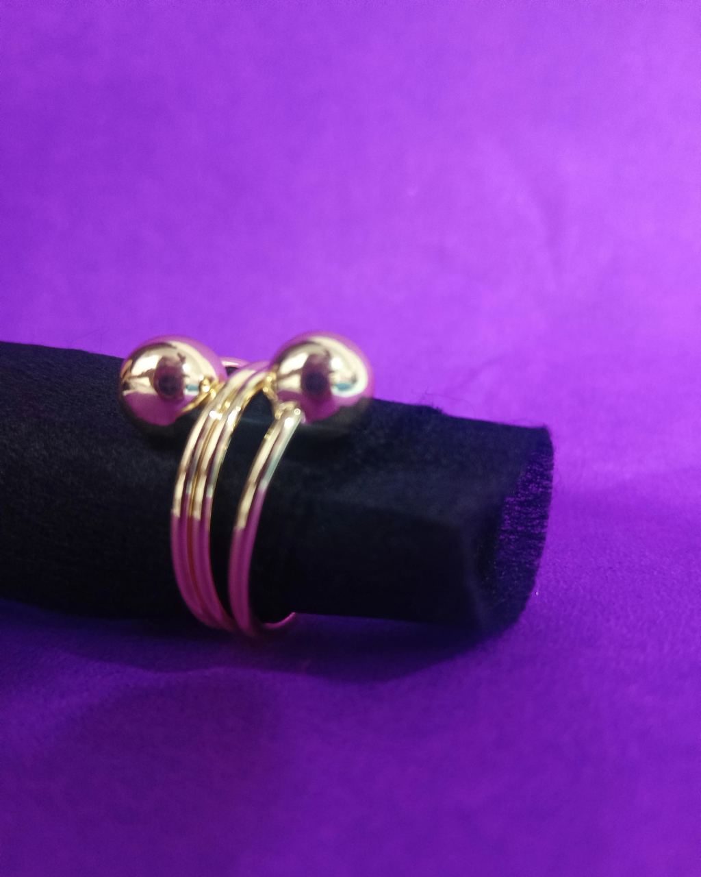 Gold Plated Open Spiral Ring with Two Polished Spheres