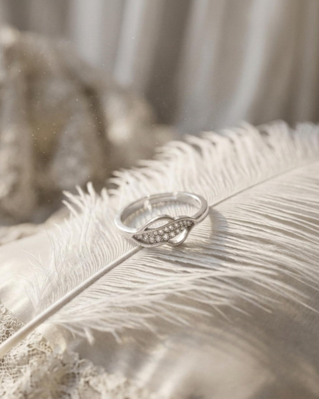 Silver Adjustable Leaf Ring with Cubic Zirconia Stones