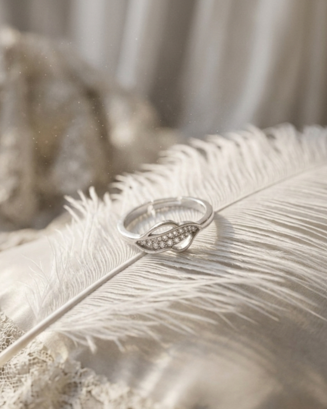 Silver Adjustable Leaf Ring with Cubic Zirconia Stones