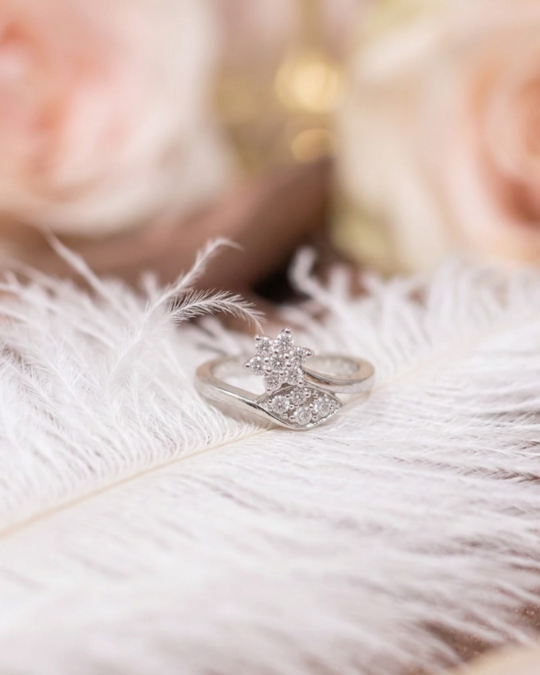 Silver Adjustable Floral Design Ring