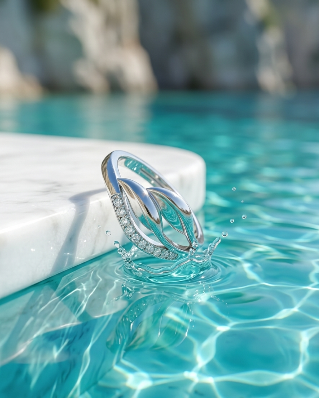 Sterling Silver Winding Wave Ring with American Diamonds