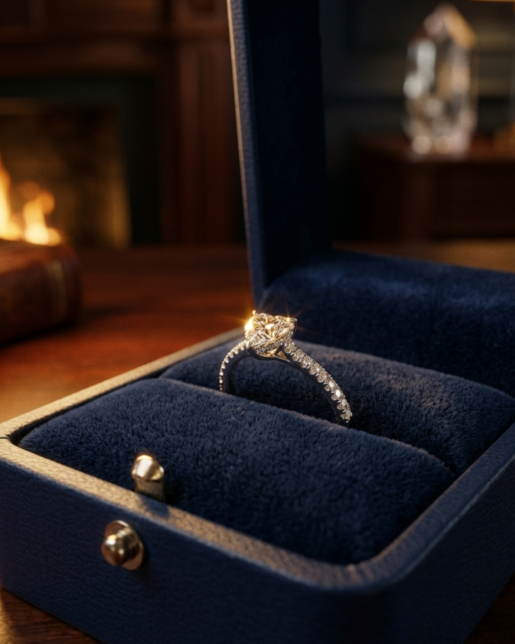 Moissanite Ring with Heart-Shaped Stone and Pavé Band