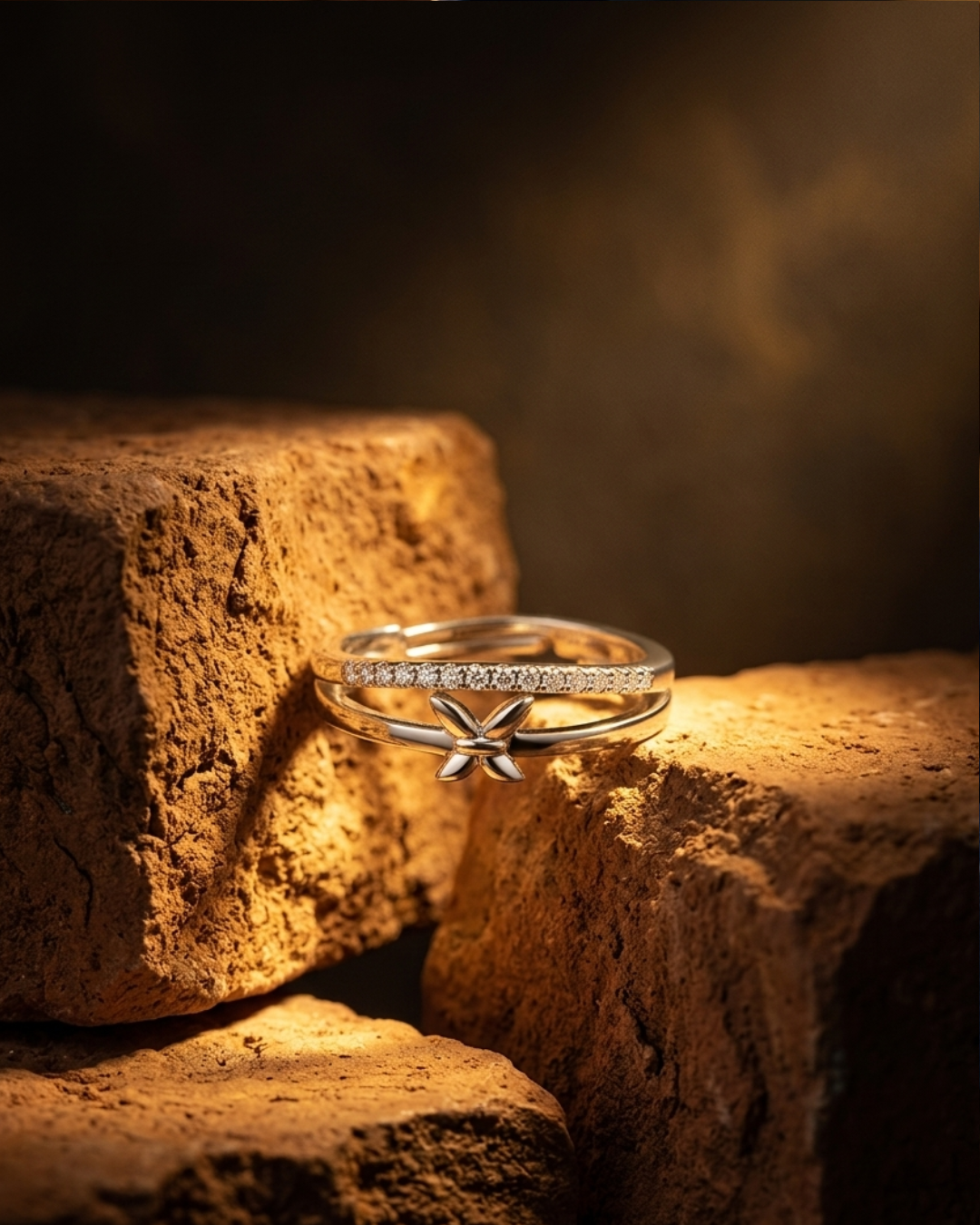 Silver-Toned Butterfly Ring with Crystal Accents