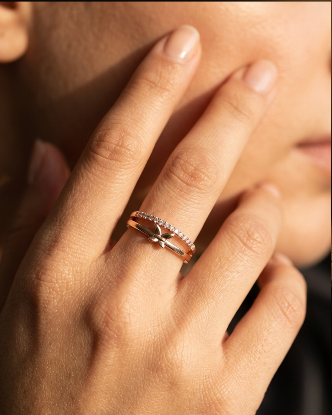 Silver-Toned Butterfly Ring with Crystal Accents