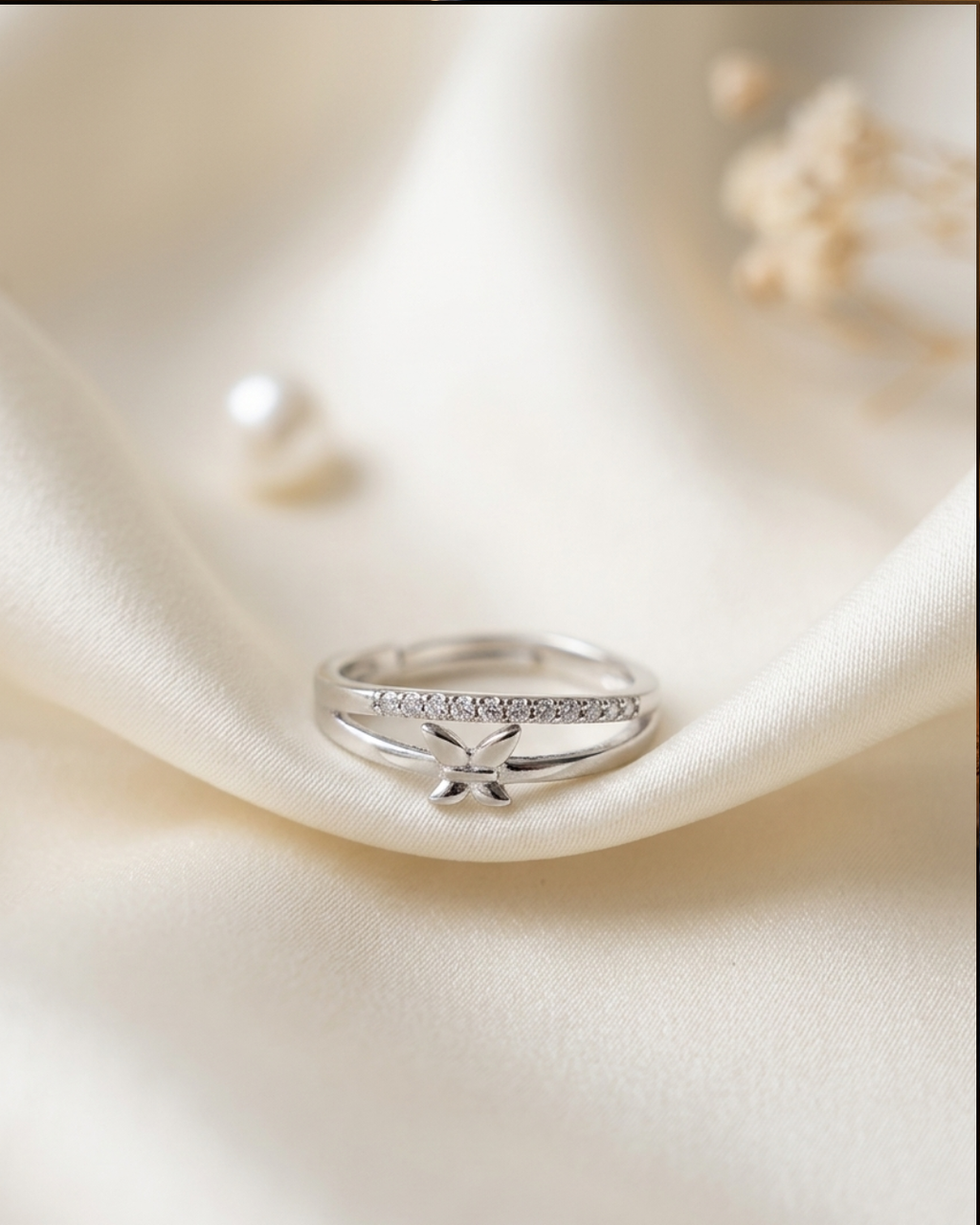 Silver-Toned Butterfly Ring with Crystal Accents