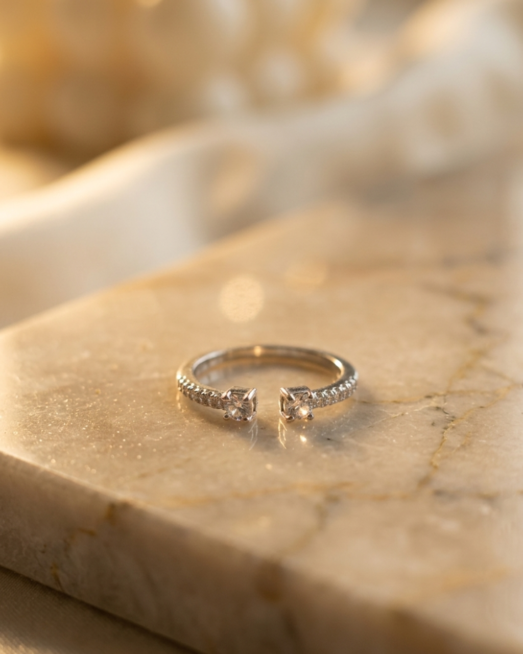 Open Cuff Sterling Silver Ring with Moissanite Stones