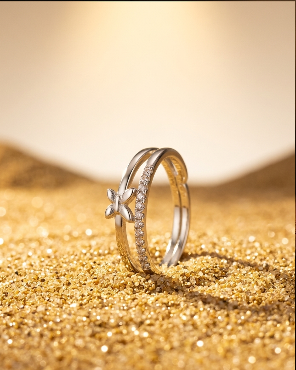 Silver-Toned Butterfly Ring with Crystal Accents