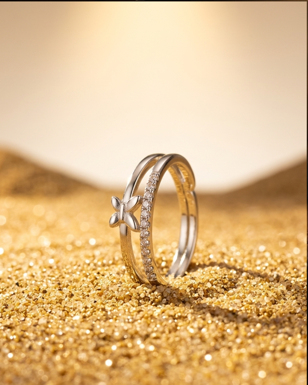 Silver-Toned Butterfly Ring with Crystal Accents