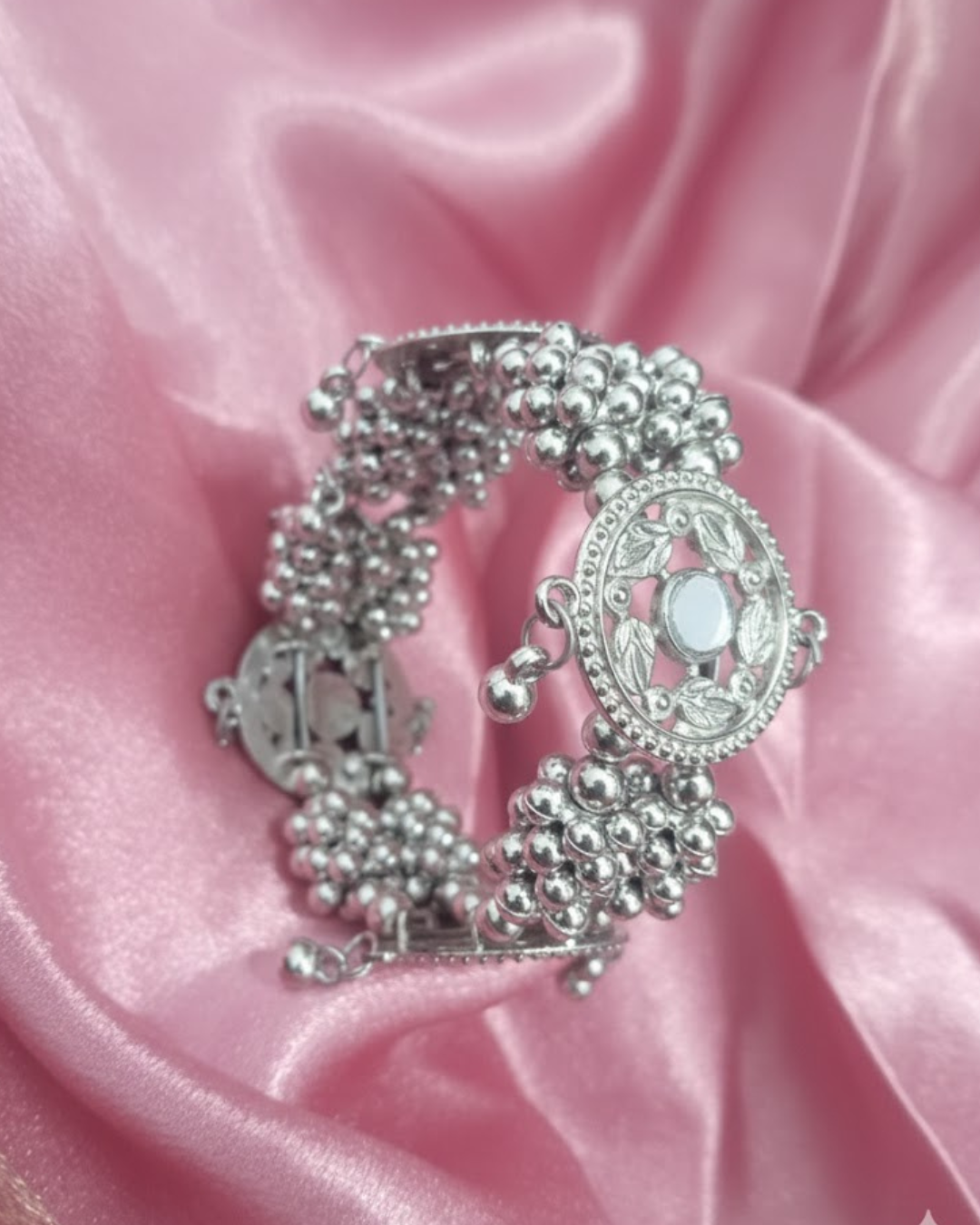 Oxidized Silver Bracelet With Mirrors & Jhumka Ghungroo Bells