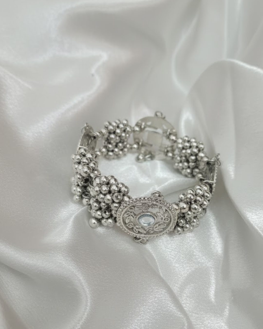 Oxidized Silver Bracelet With Mirrors & Jhumka Ghungroo Bells