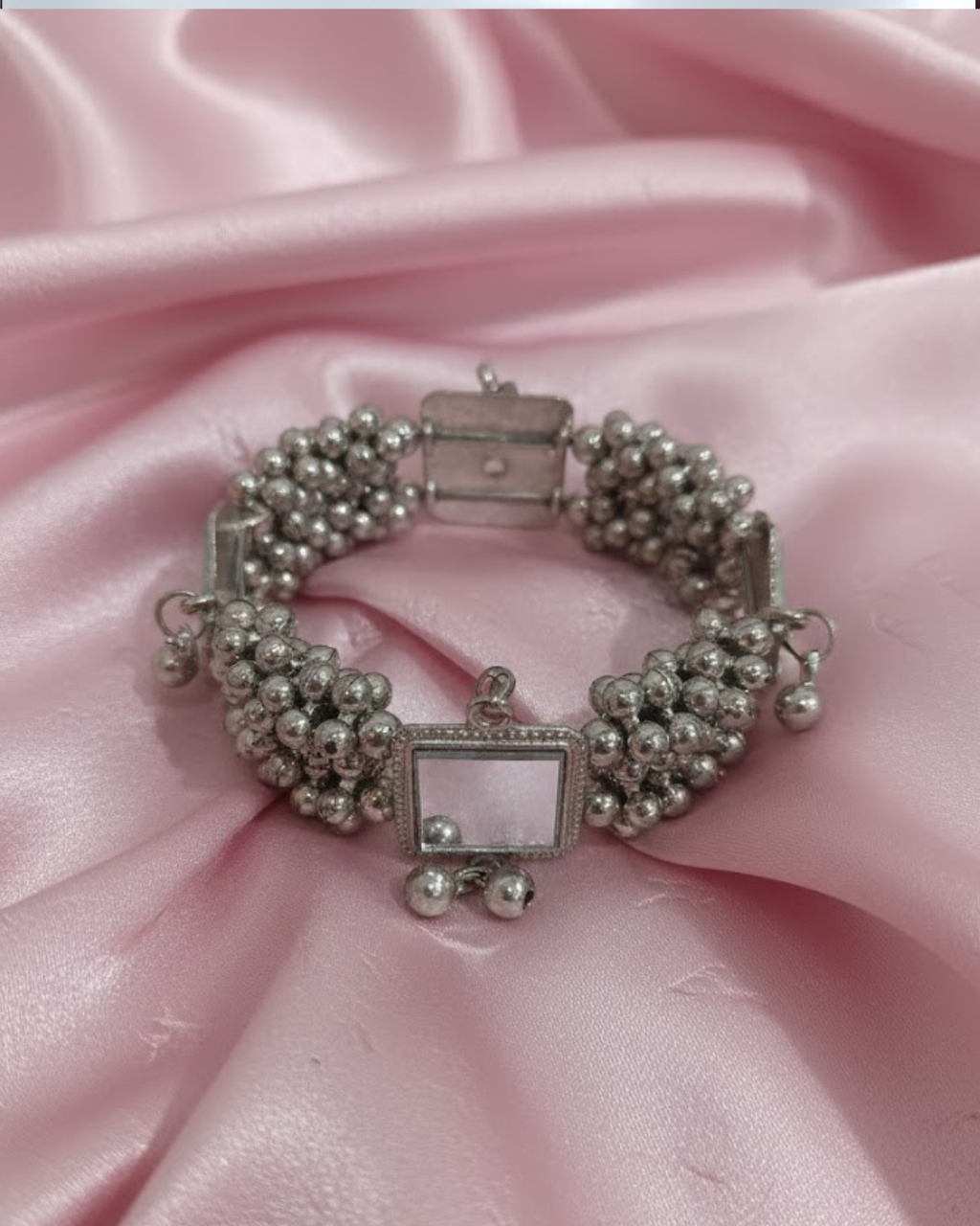 Oxidized Silver Bracelet With Mirrors Work