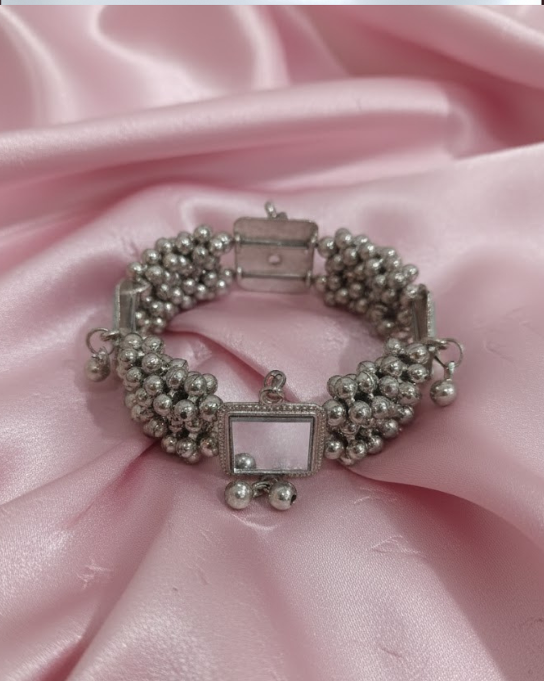Oxidized Silver Bracelet With Mirrors Work