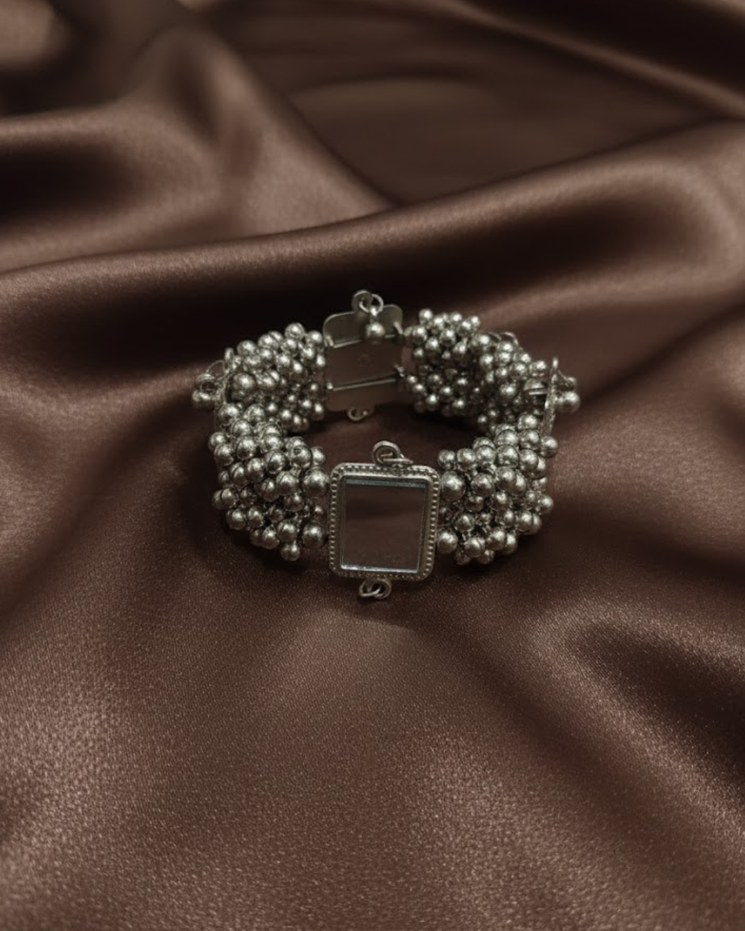 Oxidized Silver Bracelet With Mirrors Work