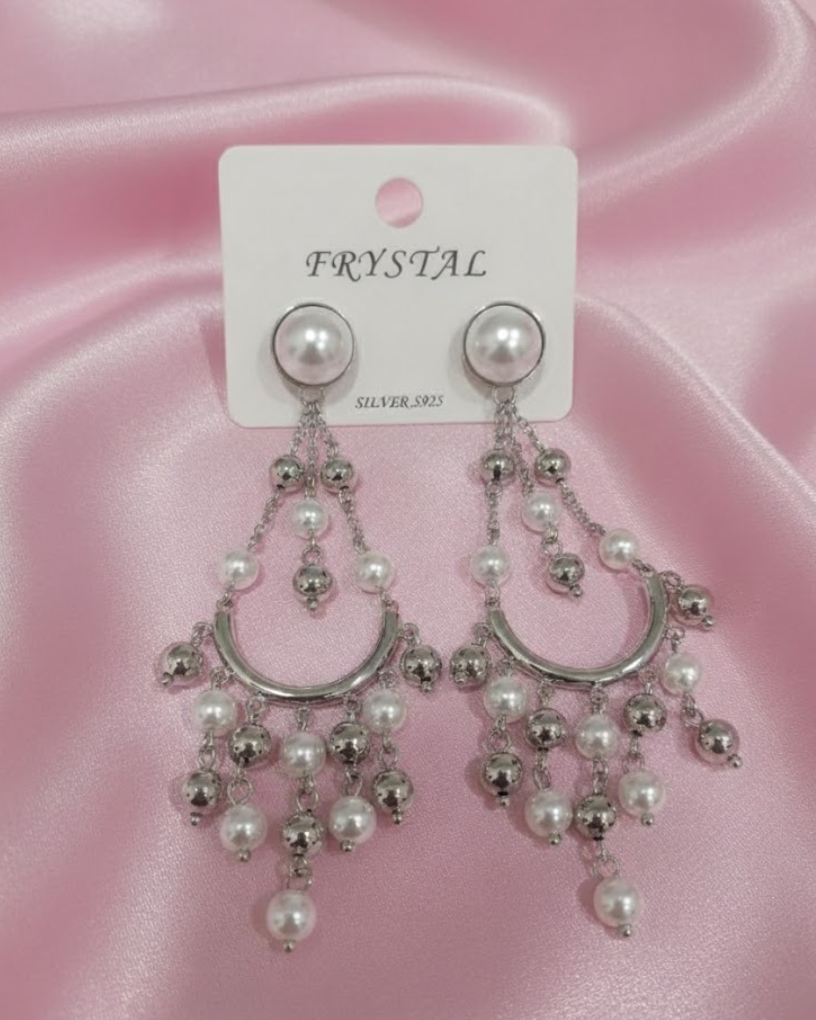 Pair of Silver Toned Chandelier Earrings with Pearl Beads